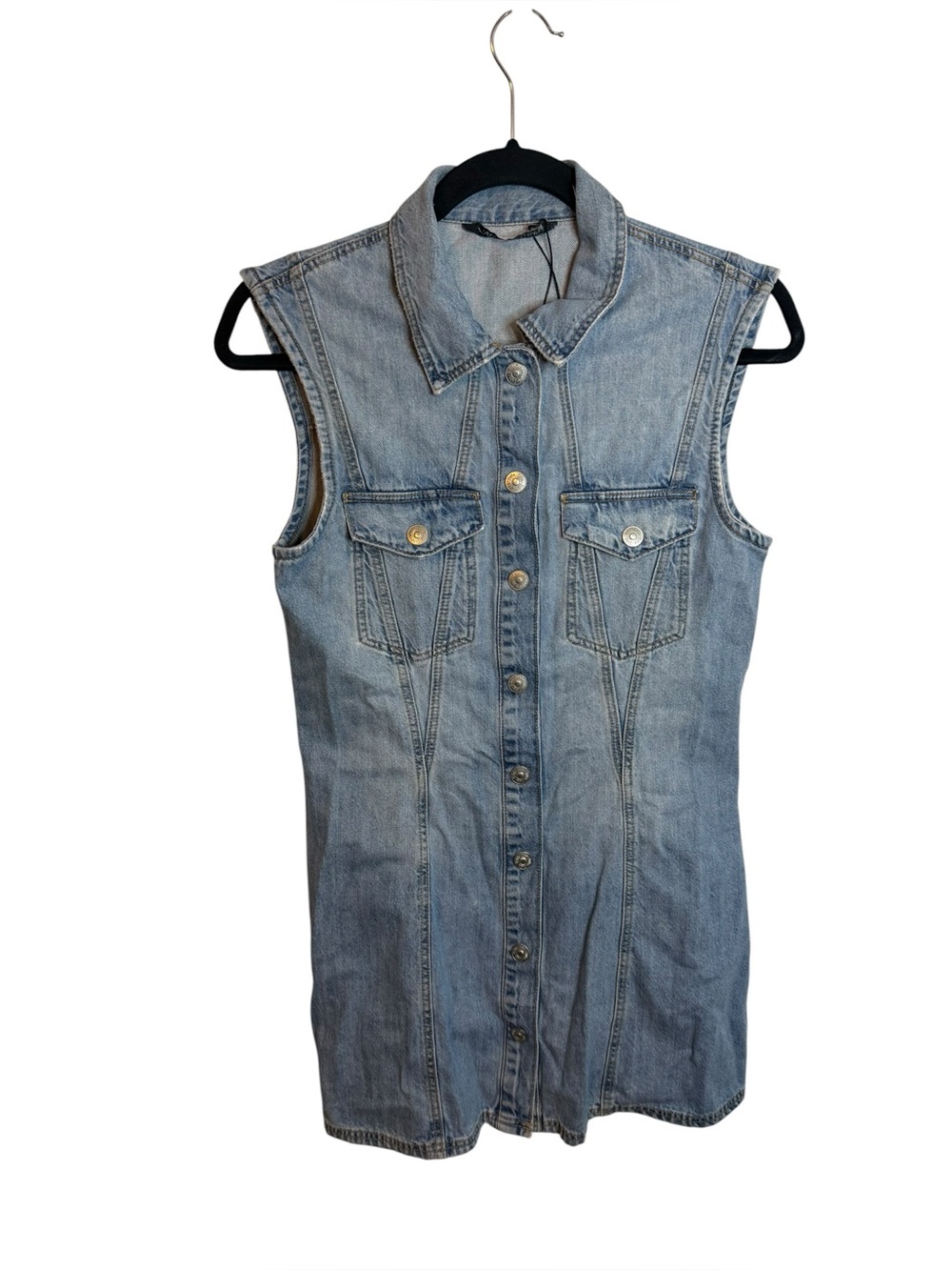 Zara Blue Denim Button Front Mini Dress